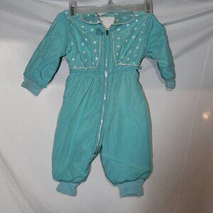 Handmade Vintage Infant Teal Embroidered Winter Romper
